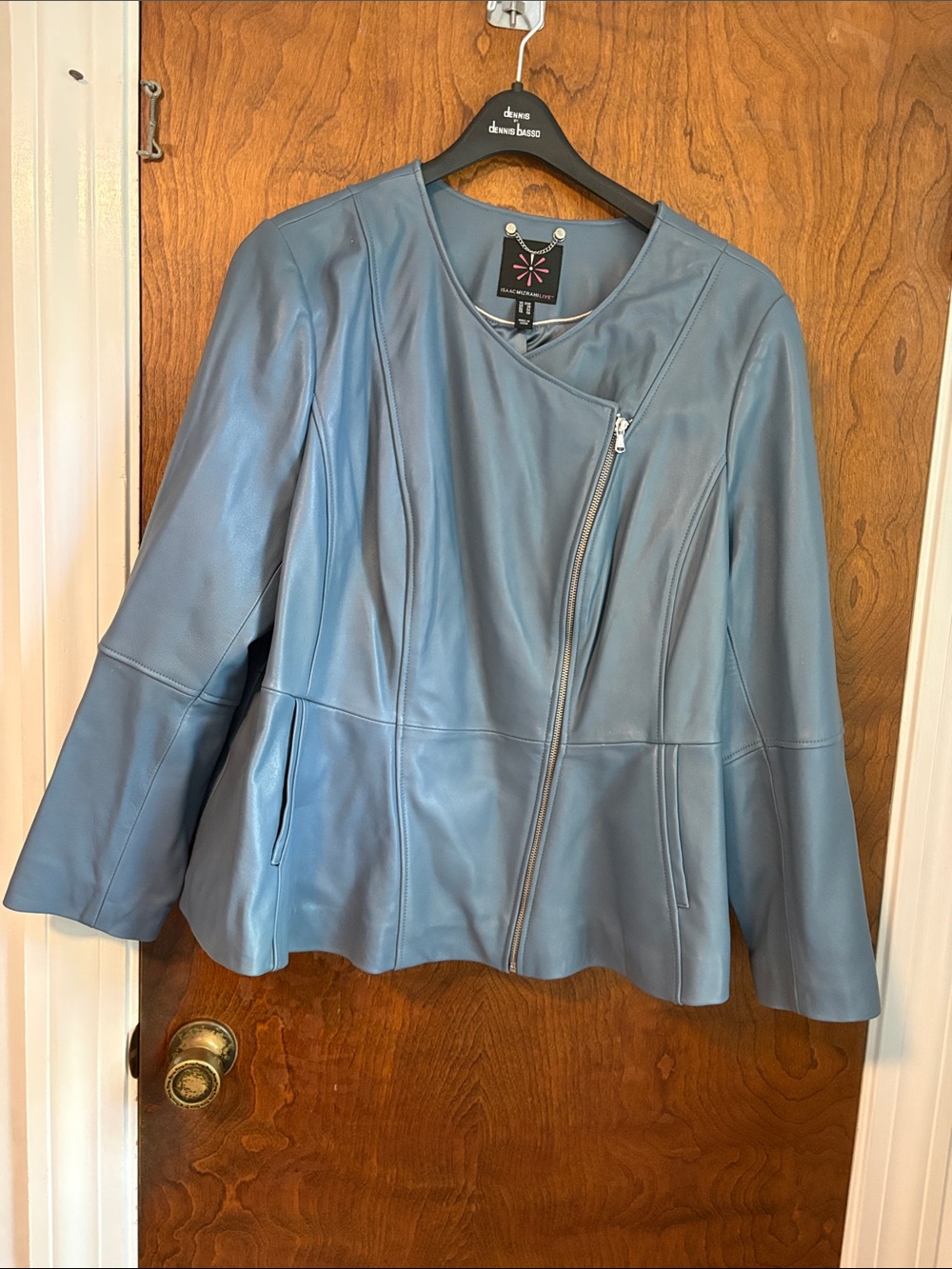 Worthington Slate Blue Asymmetrical Leather Jacket